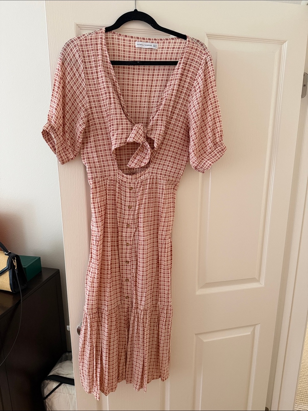 Faithfull the Brand Pink Checked Tie-Front Midi Dress